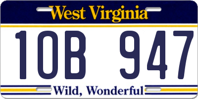 WV license plate 1OB947