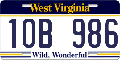 WV license plate 1OB986