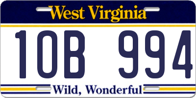 WV license plate 1OB994