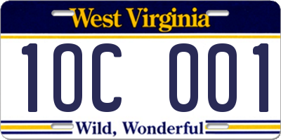 WV license plate 1OC001