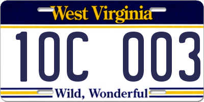 WV license plate 1OC003