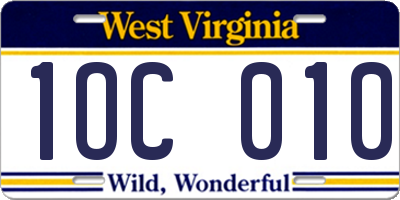 WV license plate 1OC010