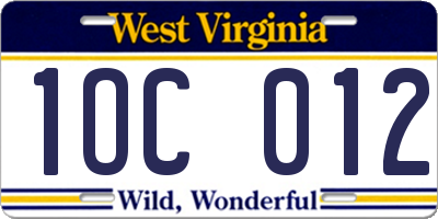 WV license plate 1OC012