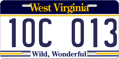 WV license plate 1OC013