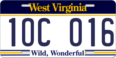 WV license plate 1OC016