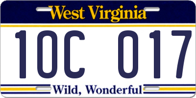 WV license plate 1OC017