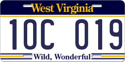 WV license plate 1OC019
