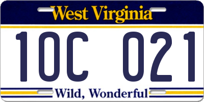 WV license plate 1OC021