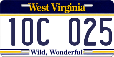 WV license plate 1OC025