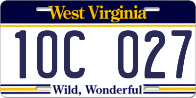 WV license plate 1OC027