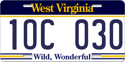 WV license plate 1OC030