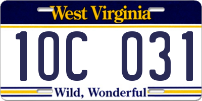 WV license plate 1OC031