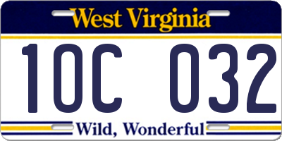 WV license plate 1OC032