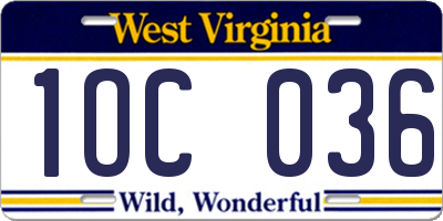 WV license plate 1OC036