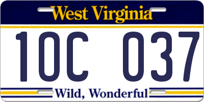 WV license plate 1OC037