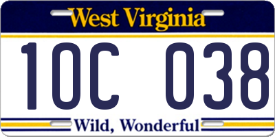 WV license plate 1OC038