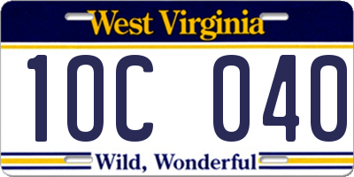 WV license plate 1OC040