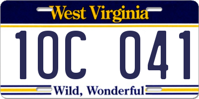 WV license plate 1OC041