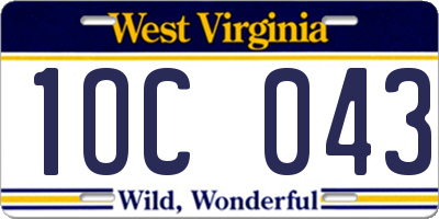 WV license plate 1OC043