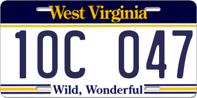 WV license plate 1OC047