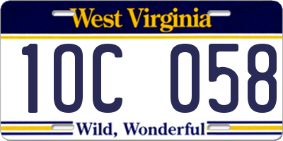 WV license plate 1OC058