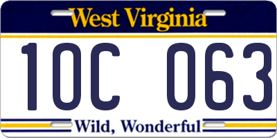 WV license plate 1OC063