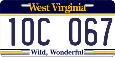 WV license plate 1OC067