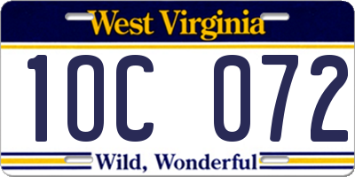 WV license plate 1OC072