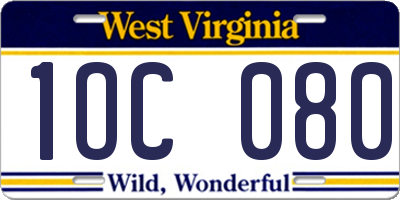 WV license plate 1OC080