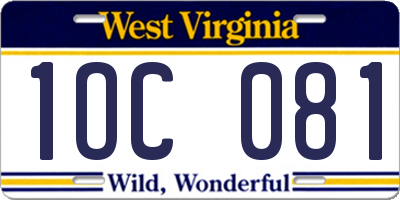 WV license plate 1OC081