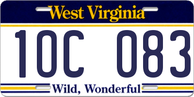 WV license plate 1OC083