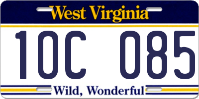 WV license plate 1OC085