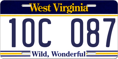 WV license plate 1OC087