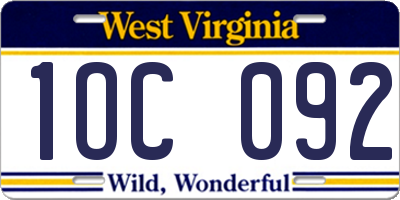WV license plate 1OC092