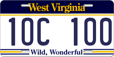 WV license plate 1OC100