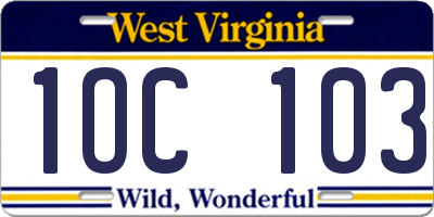 WV license plate 1OC103