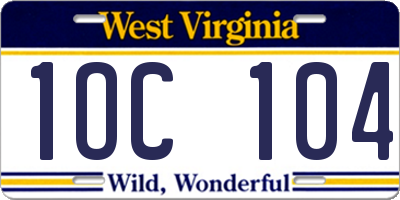 WV license plate 1OC104