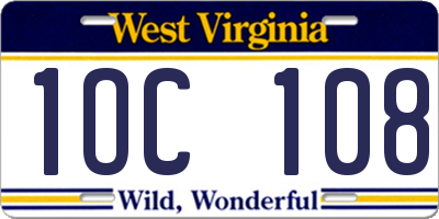 WV license plate 1OC108