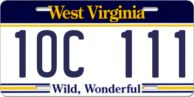 WV license plate 1OC111