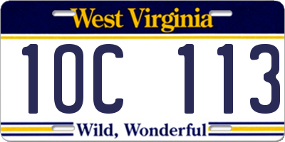 WV license plate 1OC113