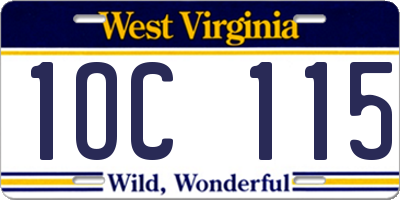 WV license plate 1OC115