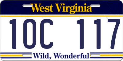 WV license plate 1OC117
