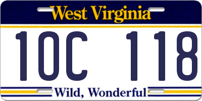 WV license plate 1OC118
