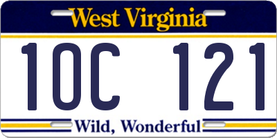WV license plate 1OC121