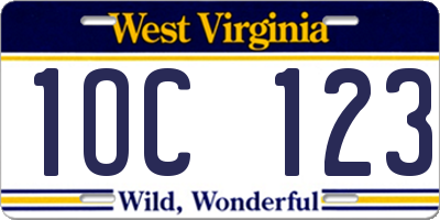 WV license plate 1OC123