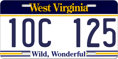WV license plate 1OC125