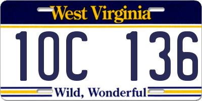 WV license plate 1OC136