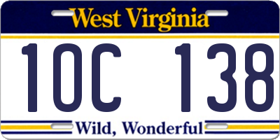 WV license plate 1OC138