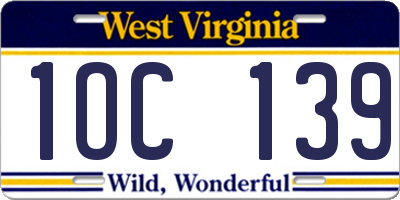 WV license plate 1OC139