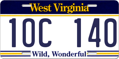 WV license plate 1OC140